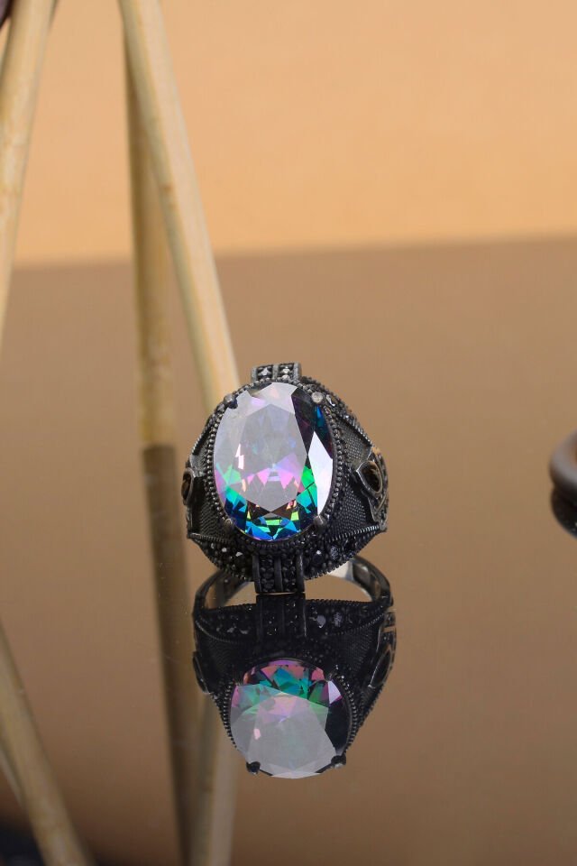 MİSTİK TOPAZ TAŞLI 925 AYAR GÜMÜŞ ERKEK YÜZÜK