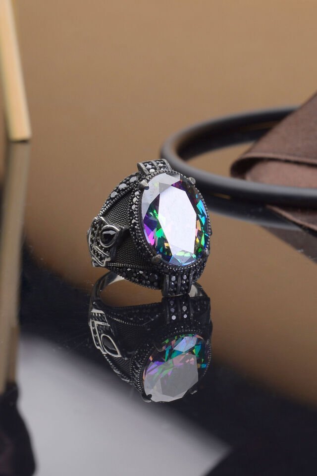 MİSTİK TOPAZ TAŞLI 925 AYAR GÜMÜŞ ERKEK YÜZÜK