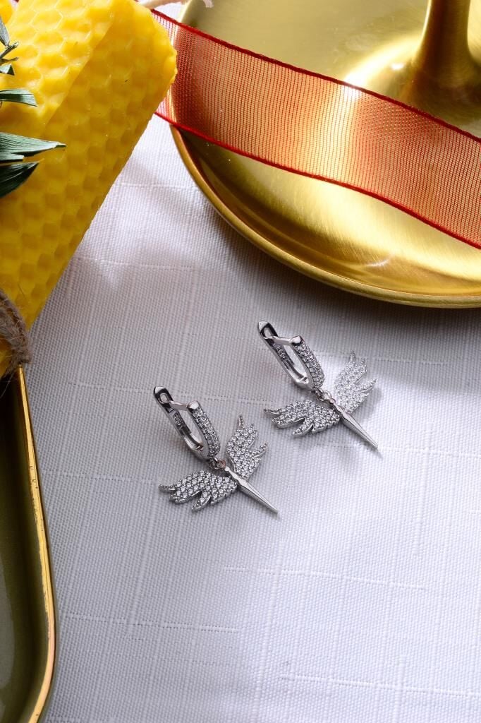 925 Ayar Gümüş Taşlı Anka Küpe