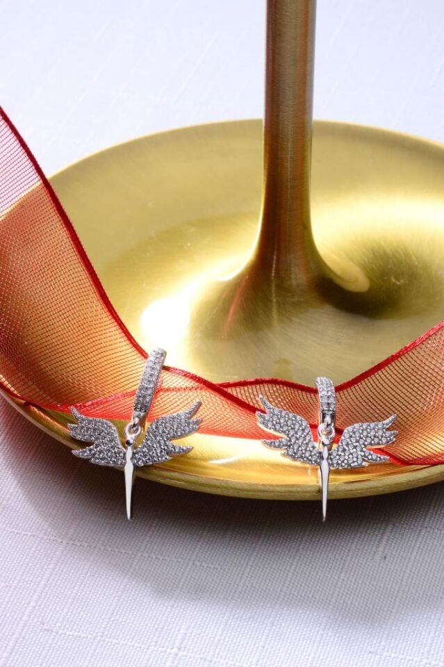 925 Ayar Gümüş Taşlı Anka Küpe