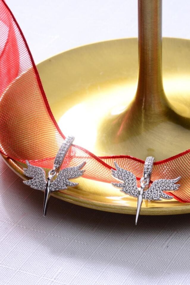 925 Ayar Gümüş Taşlı Anka Küpe