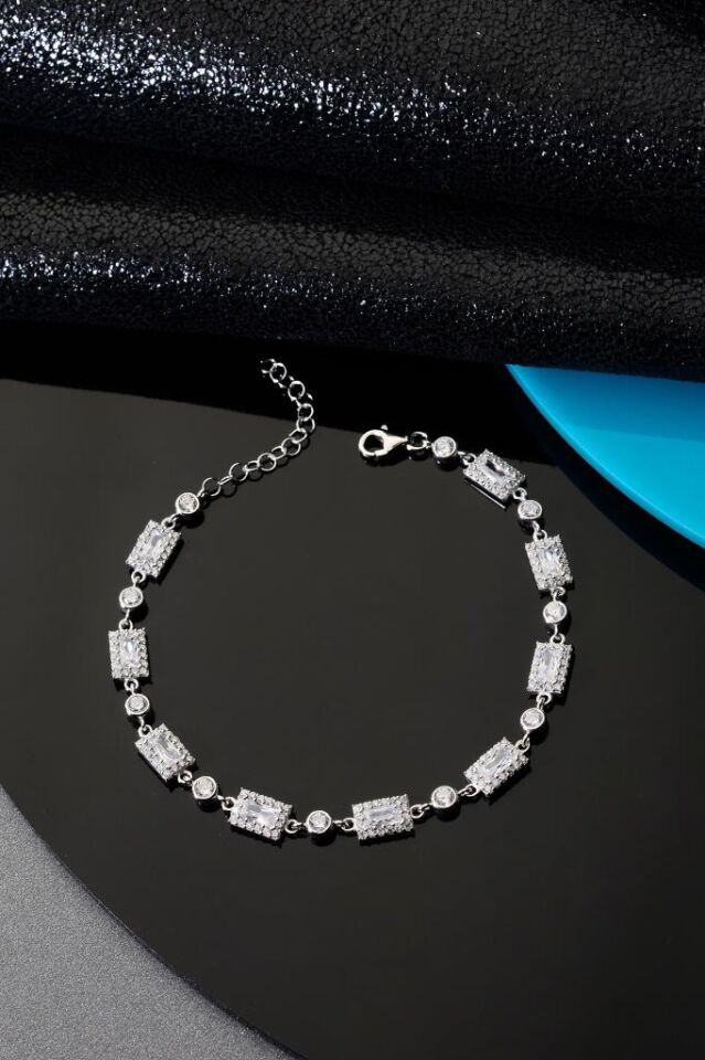 925 Ayar Gümüş Diktörtgen Su Yolu Bileklik