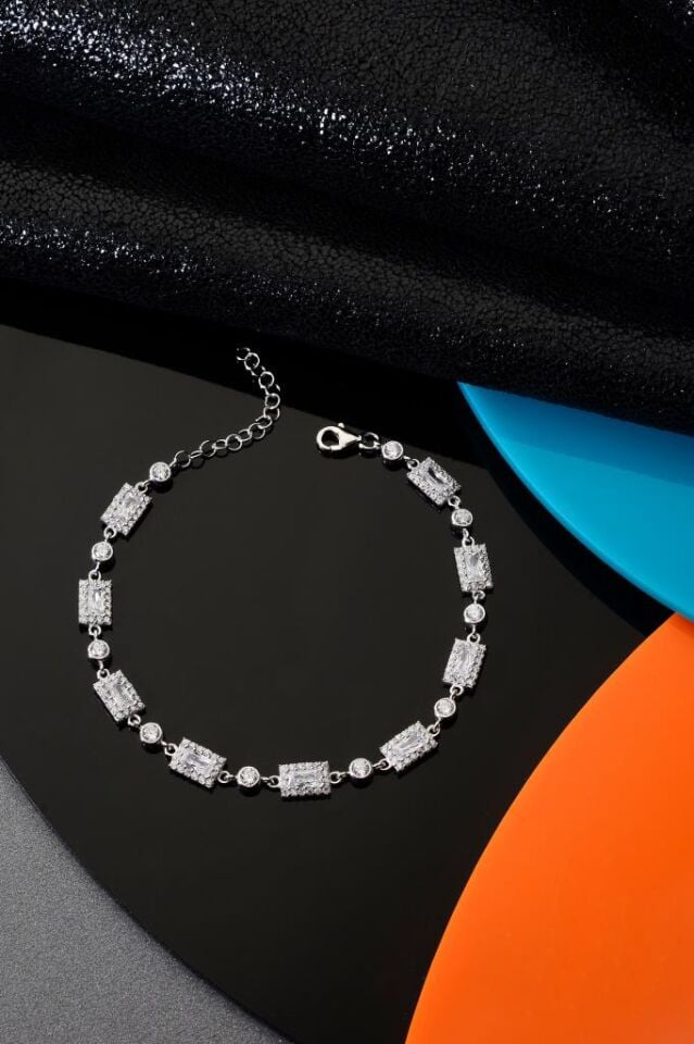 925 Ayar Gümüş Diktörtgen Su Yolu Bileklik