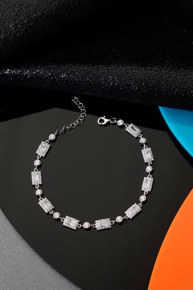 925 Ayar Gümüş Diktörtgen Su Yolu Bileklik