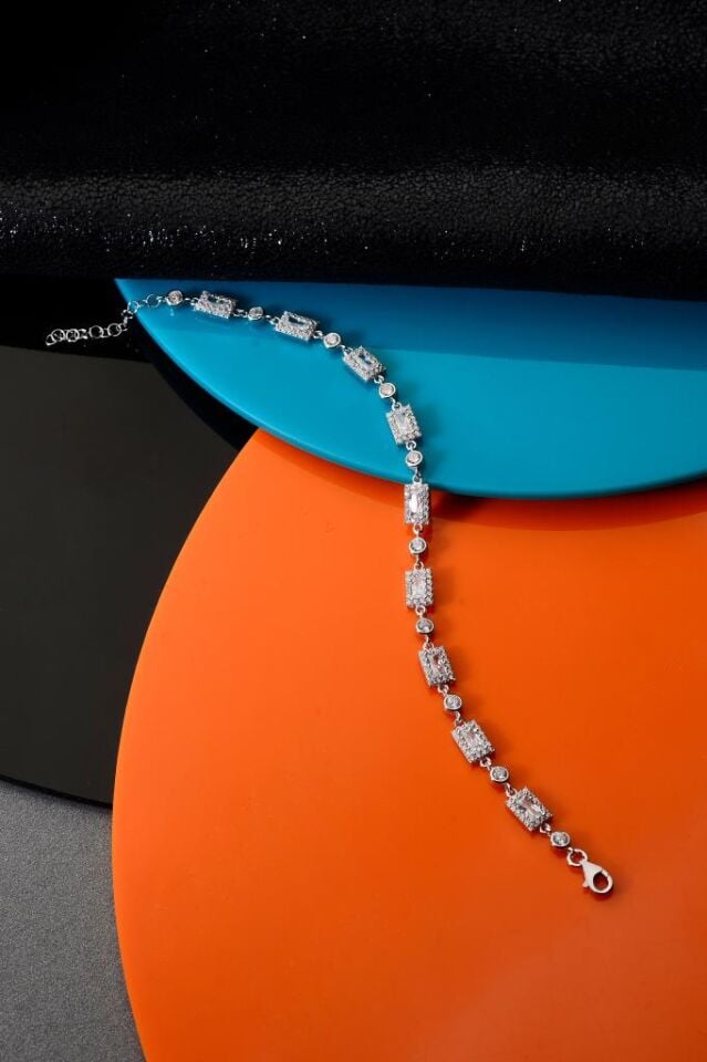 925 Ayar Gümüş Diktörtgen Su Yolu Bileklik