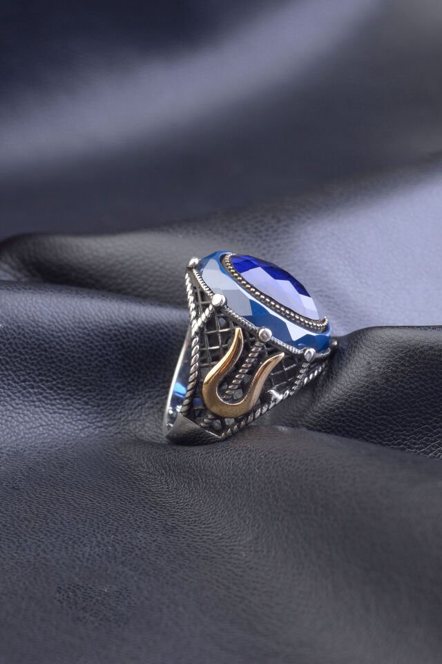 LACİVERT DESENLİ 925 AYAR GÜMÜŞ ZİRKON TAŞLI GÜMÜŞ ERKEK YÜZÜK