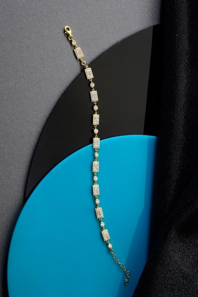 925 Ayar Gümüş Altın Kaplama Diktörtgen Bileklik