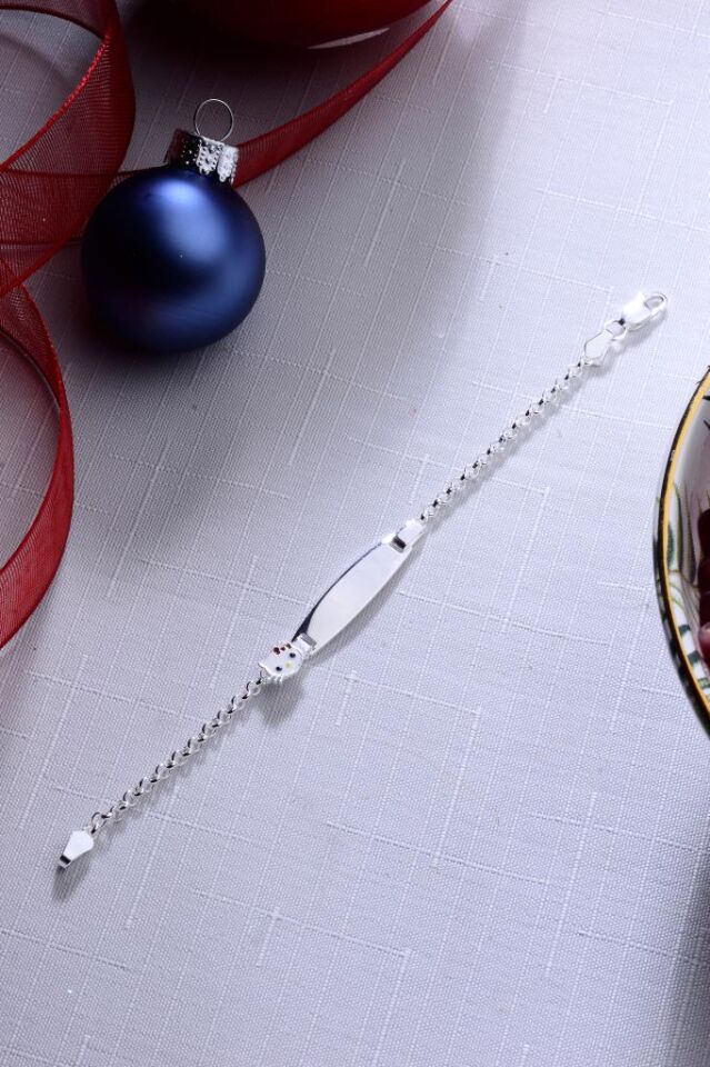 925 Ayar Gümüş Kedi Figürlü Kız Çocuk Bebek Künyesi