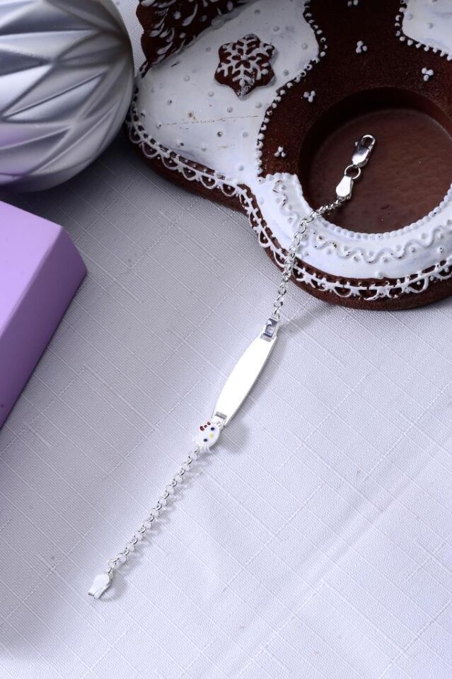 925 Ayar Gümüş Kedi Figürlü Kız Çocuk Bebek Künyesi