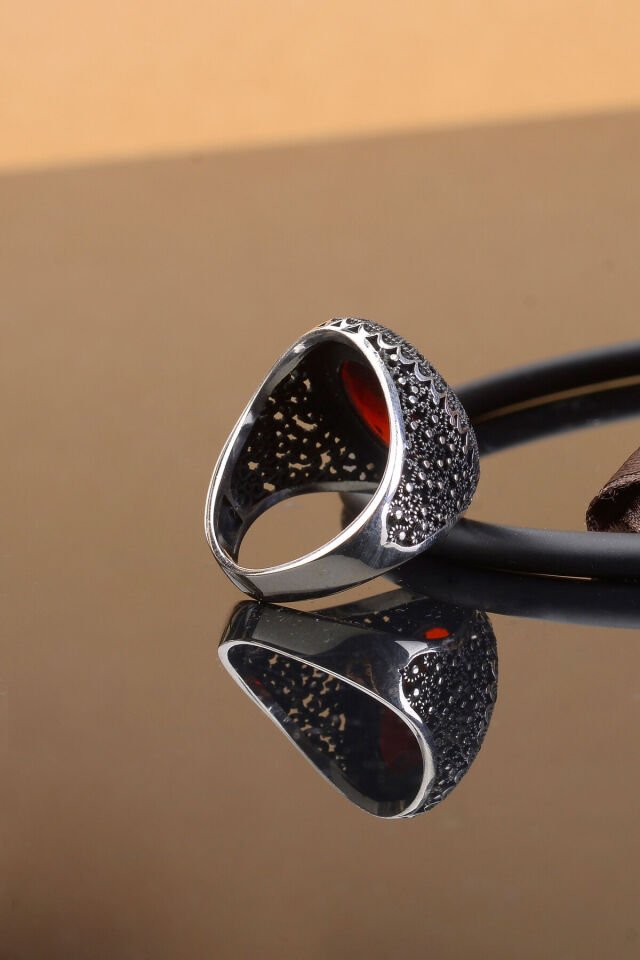 KIRMIZI ZİRKON TAŞLI OVAL 925 AYAR GÜMÜŞ ERKEK YÜZÜK