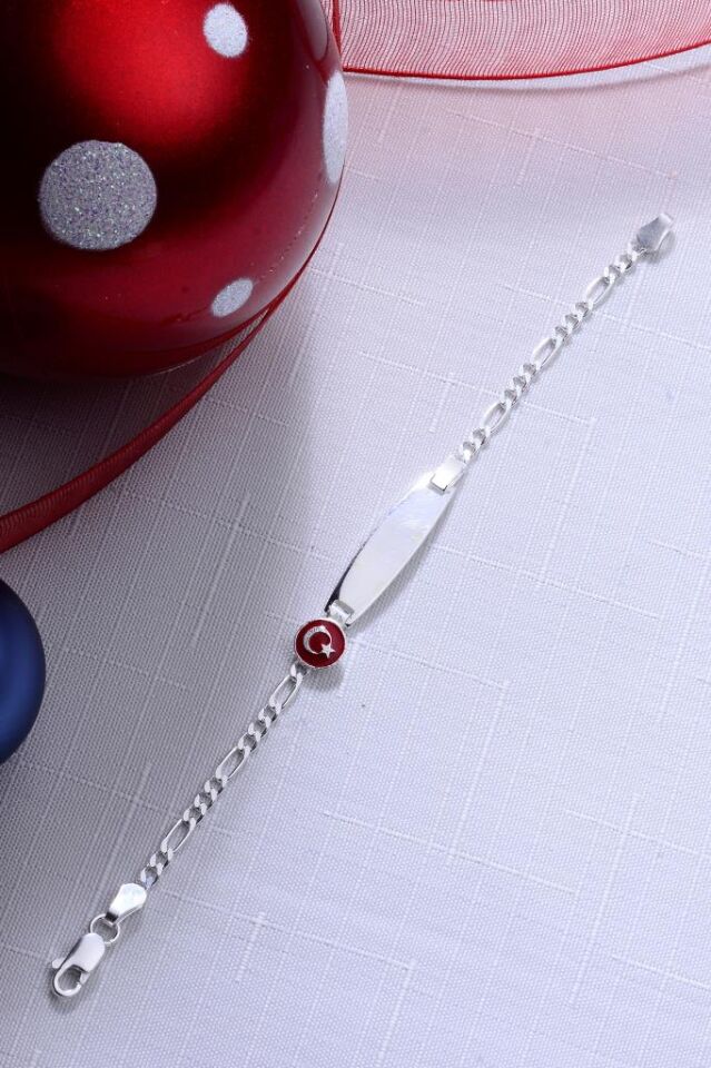 925 Ayar Gümüş Ay Yıldız Bayrak Motifli Erkek Kız Bebek Çocuk Künyesi