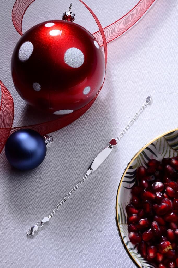 925 Ayar Gümüş Kalp Desenli Kız Çocuk Bebek Künyesi