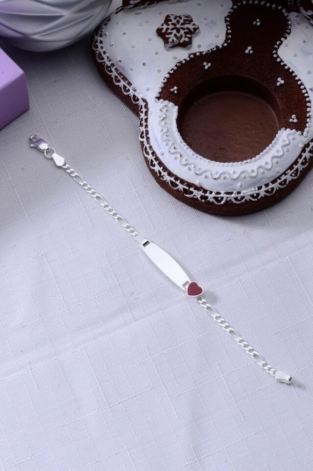 925 Ayar Gümüş Kalp Desenli Kız Çocuk Bebek Künyesi