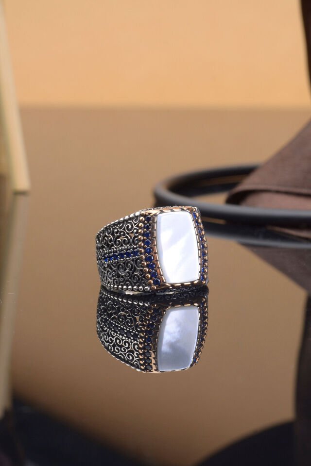 TAŞLI YANLARI TAŞ İŞLEMELİ 925 AYAR GÜMÜŞ ERKEK YÜZÜK