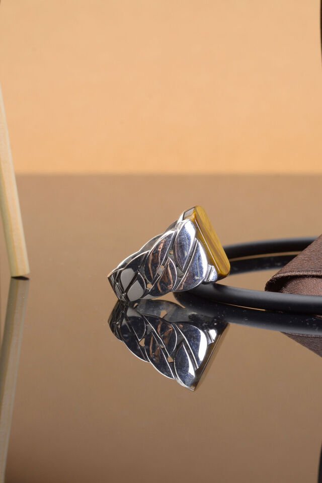 KAPLANGÖZÜ TAŞLI 925 AYAR GÜMÜŞ ERKEK YÜZÜK