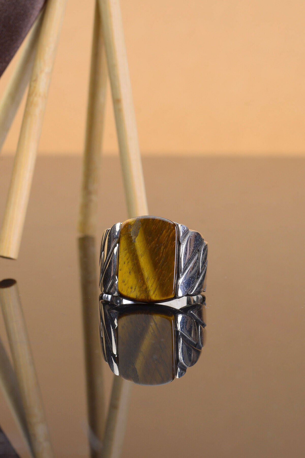 KAPLANGÖZÜ TAŞLI 925 AYAR GÜMÜŞ ERKEK YÜZÜK