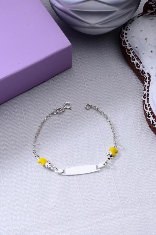925 Ayar Gümüş Figürlü Isimli Kız Erkek Bebek Çocuk Künyesi Sarı - 15 Cm
