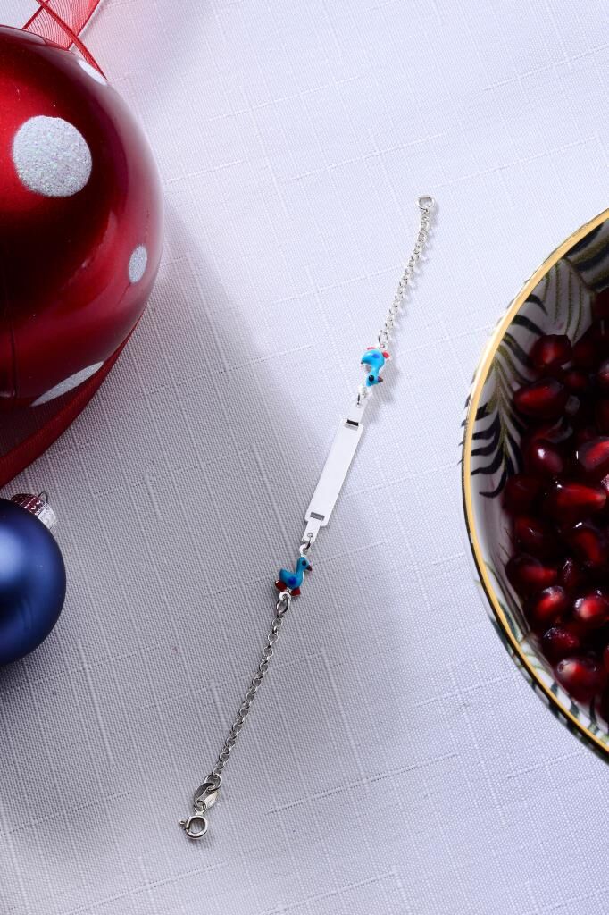 925 Ayar Gümüş Figürlü Isimli Kız Erkek Bebek Çocuk Künyesi Mavi - 15 Cm