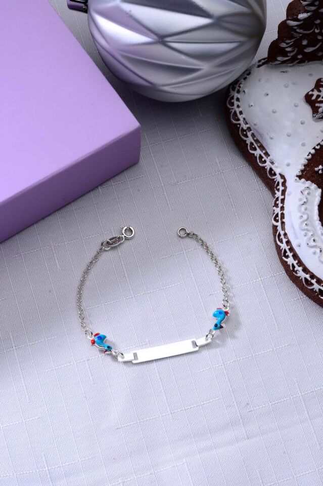 925 Ayar Gümüş Figürlü Isimli Kız Erkek Bebek Çocuk Künyesi Mavi - 15 Cm
