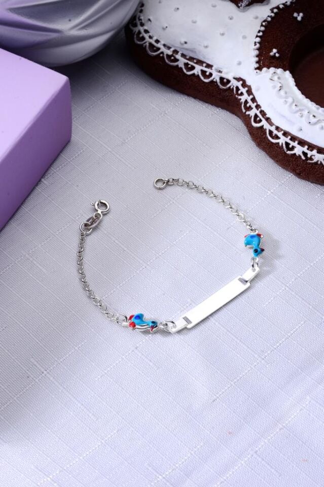 925 Ayar Gümüş Figürlü Isimli Kız Erkek Bebek Çocuk Künyesi Mavi - 15 Cm