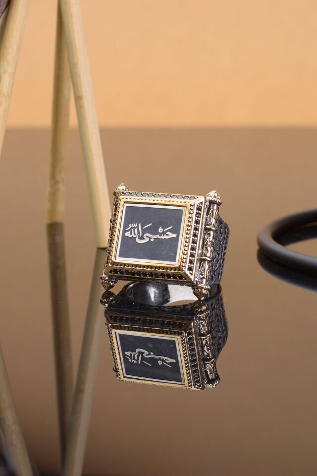 HASBİALLAH YAZILI YAN İŞLEMELİ 925 AYAR GÜMÜŞ ERKEK YÜZÜK