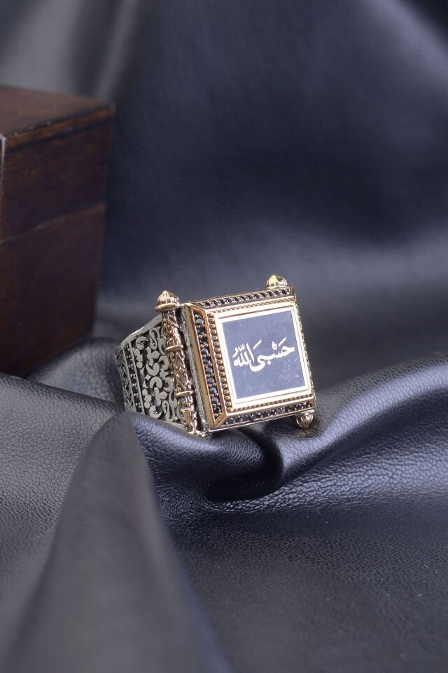 HASBİALLAH YAZILI YAN İŞLEMELİ 925 AYAR GÜMÜŞ ERKEK YÜZÜK