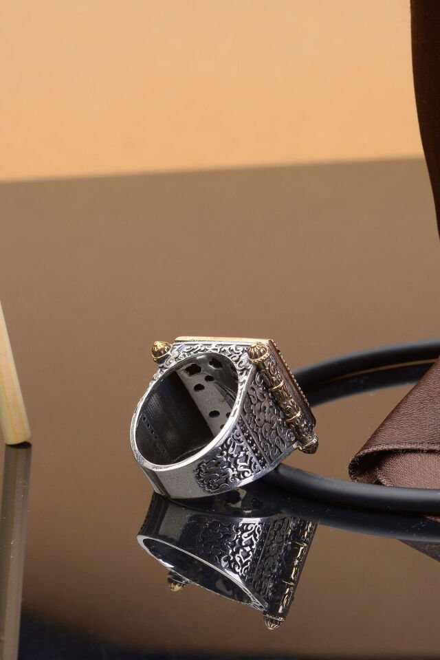 HASBİALLAH YAZILI YAN İŞLEMELİ 925 AYAR GÜMÜŞ ERKEK YÜZÜK