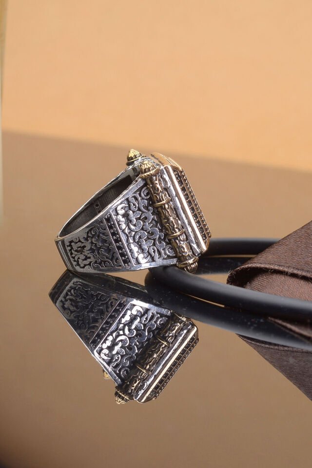 HASBİALLAH YAZILI YAN İŞLEMELİ 925 AYAR GÜMÜŞ ERKEK YÜZÜK