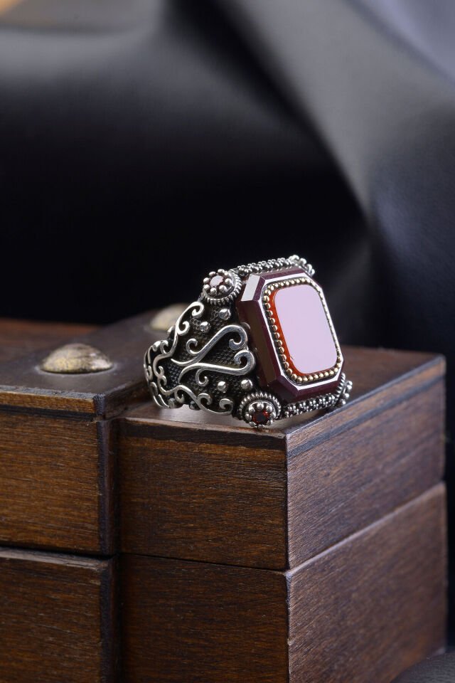 AKİK TAŞLI KARE MODEL 925 AYAR GÜMÜŞ ERKEK YÜZÜK