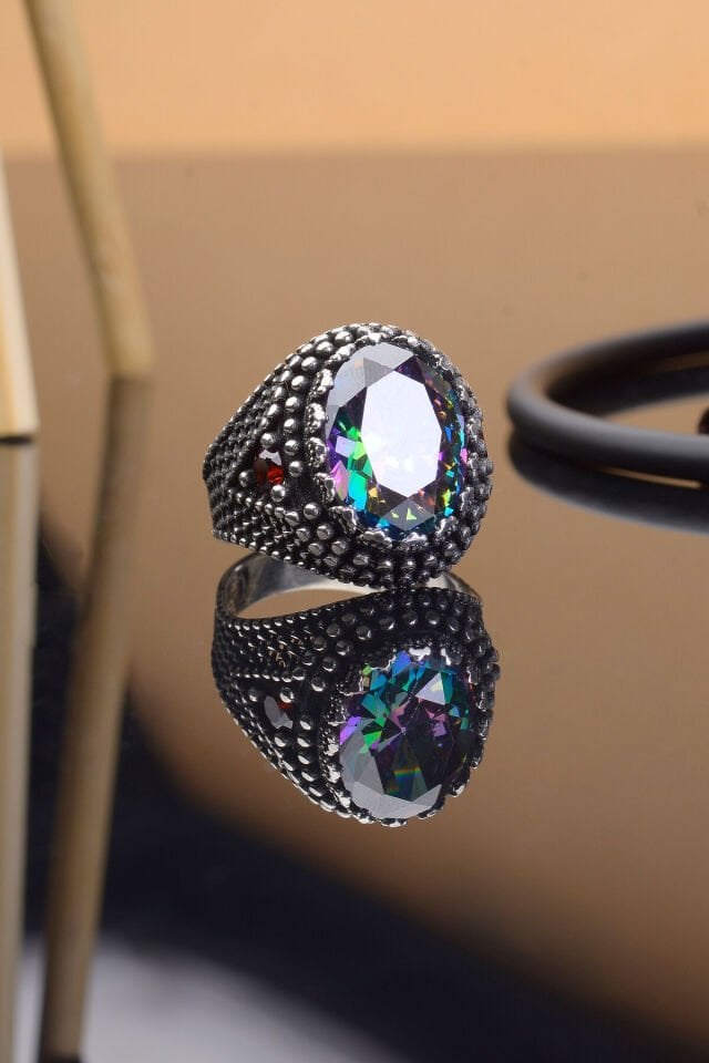 925 AYAR GÜMÜŞ MİSTİK TAŞLI OVAL ERKEK YÜZÜK