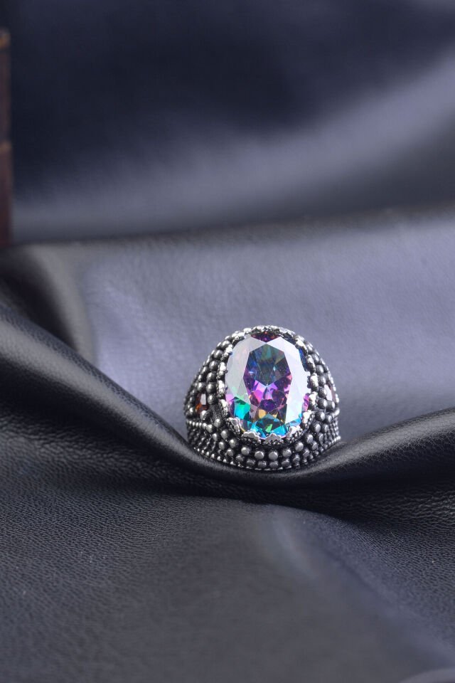 925 AYAR GÜMÜŞ MİSTİK TAŞLI OVAL ERKEK YÜZÜK