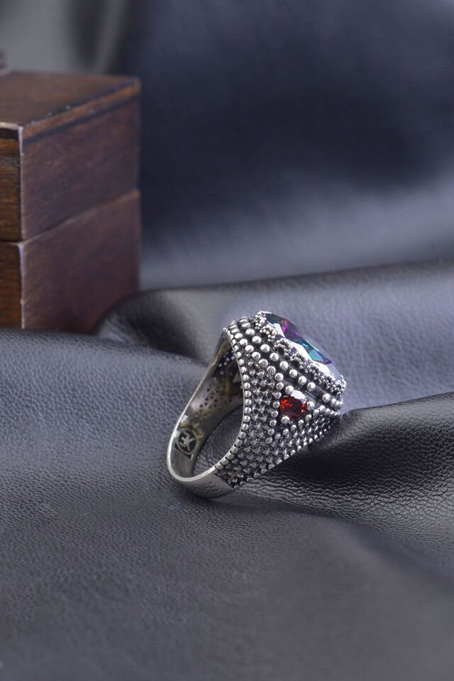 925 AYAR GÜMÜŞ MİSTİK TAŞLI OVAL ERKEK YÜZÜK