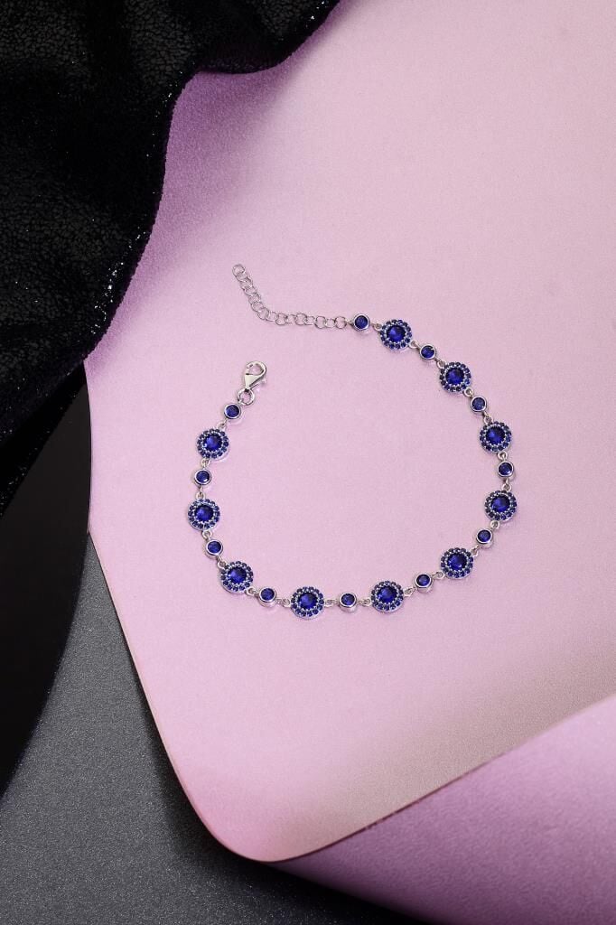 925 Ayar Gümüş Lacivert Yuvarlak Taşlı Bileklik