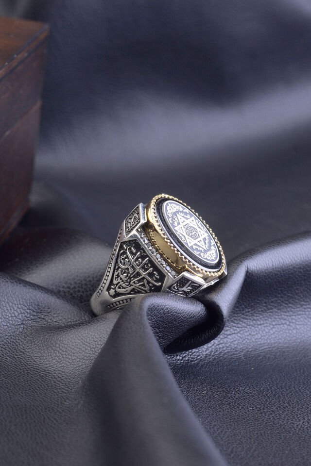 MÜHRÜ SÜLEYMAN İŞLEMELİ 925 AYAR DESENLİ ERKEK YÜZÜK