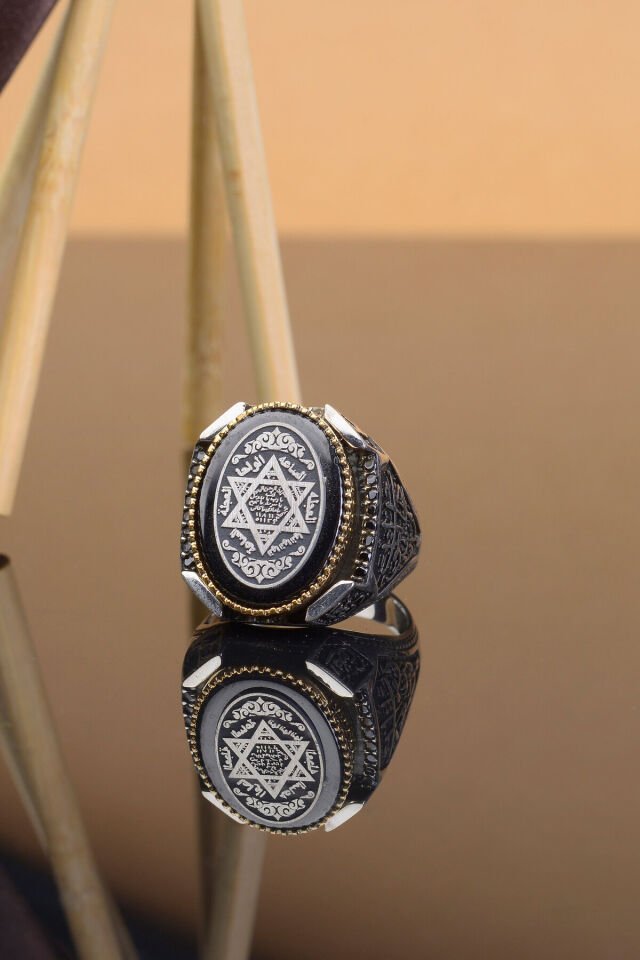 MÜHRÜ SÜLEYMAN İŞLEMELİ 925 AYAR DESENLİ ERKEK YÜZÜK