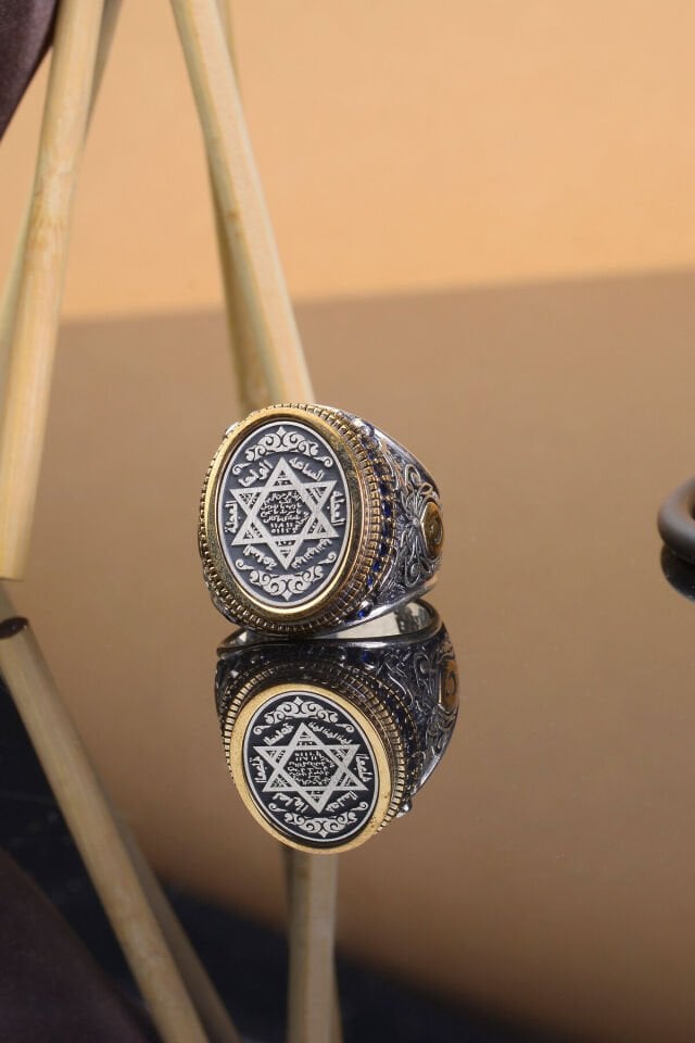 MÜHRÜ SÜLEYMAN İŞLEMELİ 925 AYAR TAŞ DETAYLI ERKEK YÜZÜK