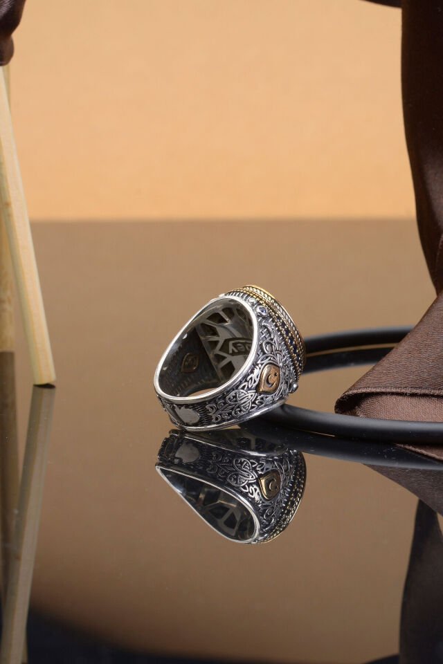 MÜHRÜ SÜLEYMAN İŞLEMELİ 925 AYAR TAŞ DETAYLI ERKEK YÜZÜK