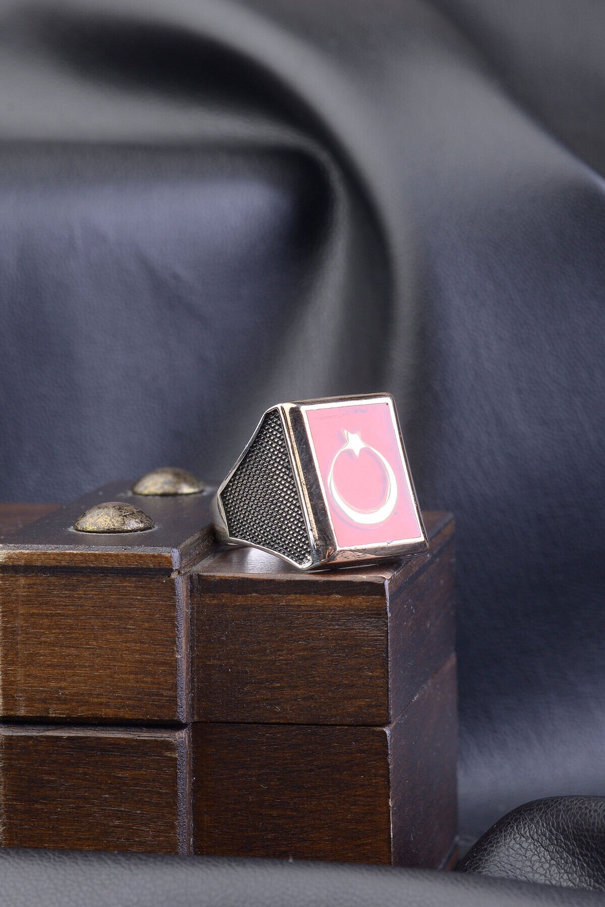 Ay Yıldız Model Mineli 925 Ayar Gümüş Erkek Teşkilat Dizisi Yüzüğü