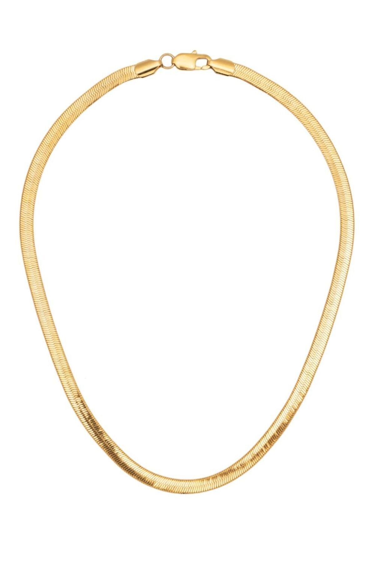 925 Ayar Gümüş Üzeri Altın Kaplama 6mm Üçgen İtalyan Kalın Balıksırtı Kolye