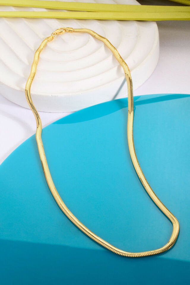 925 Ayar Gümüş Üzeri Altın Kaplama 6mm Üçgen İtalyan Kalın Balıksırtı Kolye