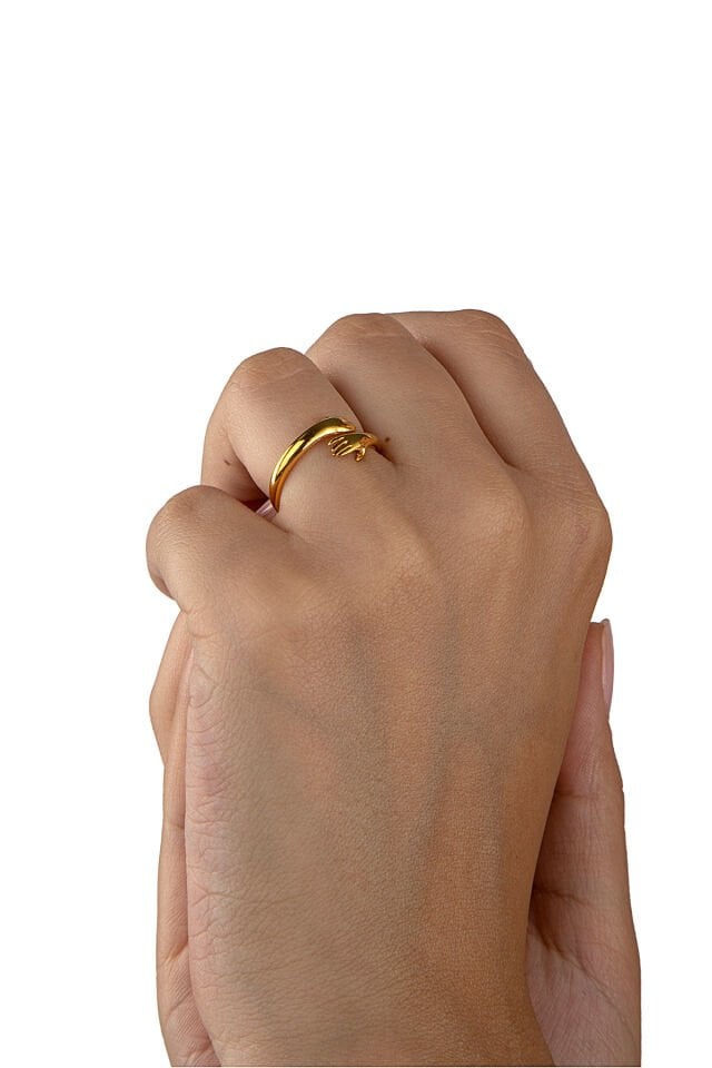 Altın Kaplama 925 Ayar Gümüş Sarılan El - Sevgi Yüzüğü