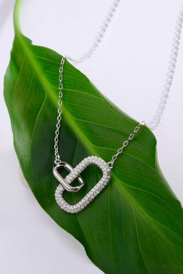 925 Ayar Gümüş İç İçe Geçmiş Oval Halkalar Zincir Kolye