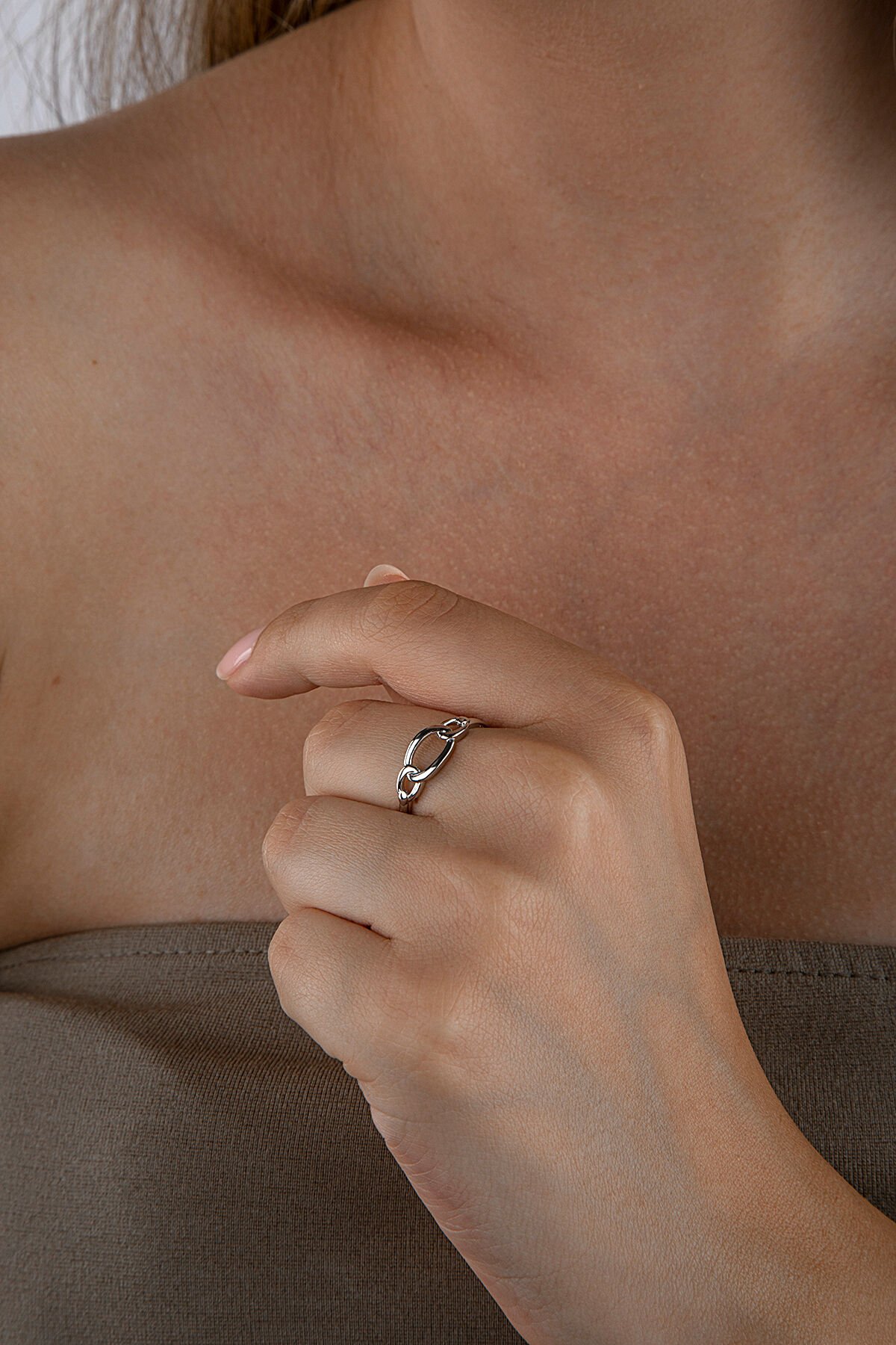 925 Ayar Gümüş Ayarlanabilir Zincir Motifli Yüzük