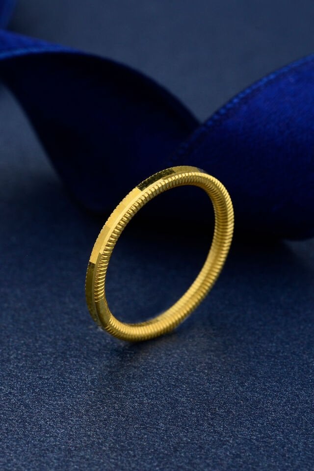 22 Ayar Altın Kaplama 925 Ayar Gümüş Oluklu Düz Ajda Yüzük