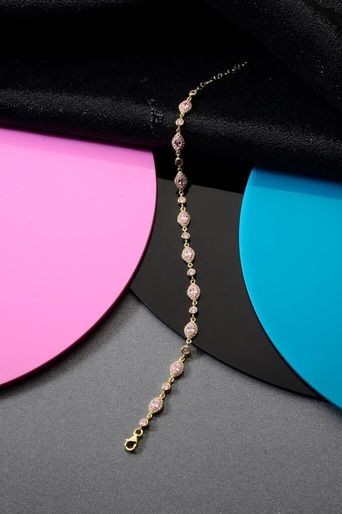 925 Ayar Gümüş Pembe Taşlı Damla Bileklik