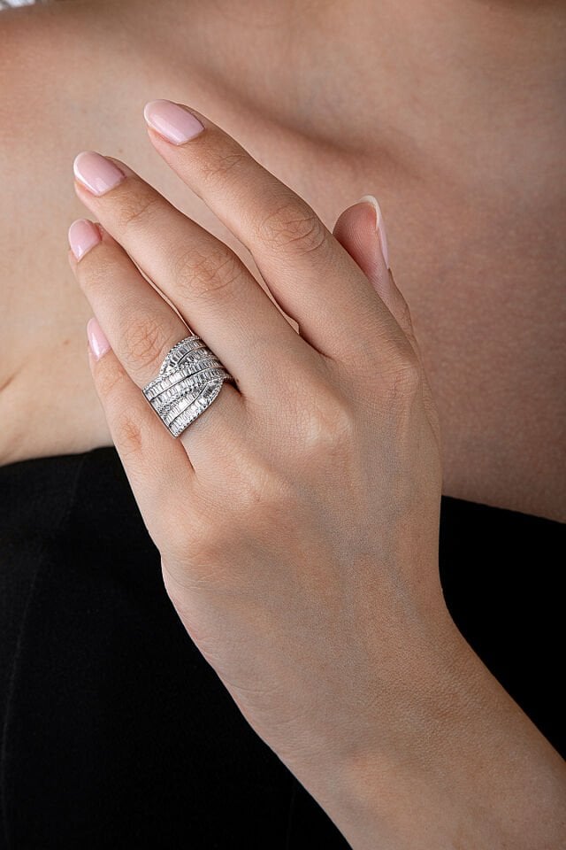 925 Ayar Gümüş Kalın Taş Tasarımlı Üç Bant Yüzük