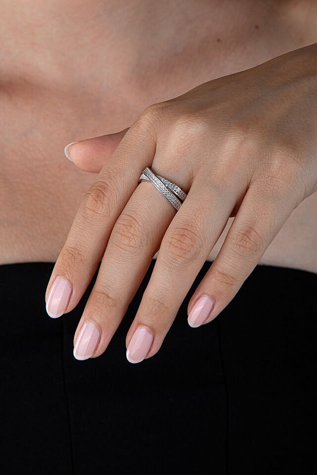 925 Ayar Gümüş Çapraz Çift Bant Yüzük