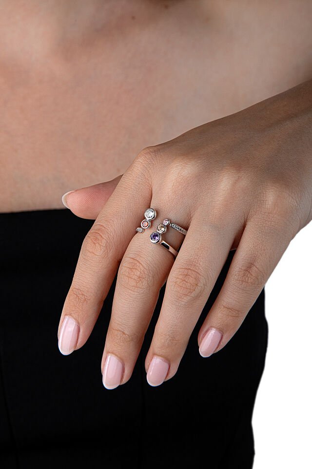 925 Ayar Gümüş Renkli Taşlı Yüzük