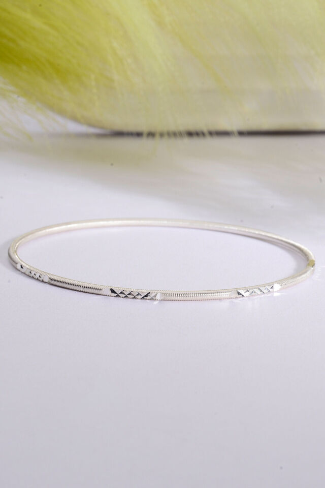 925 Ayar Gümüş üzeri 22 Ayar Altın Kaplama Kalemli Ajda Bilezik Gümüş - 58