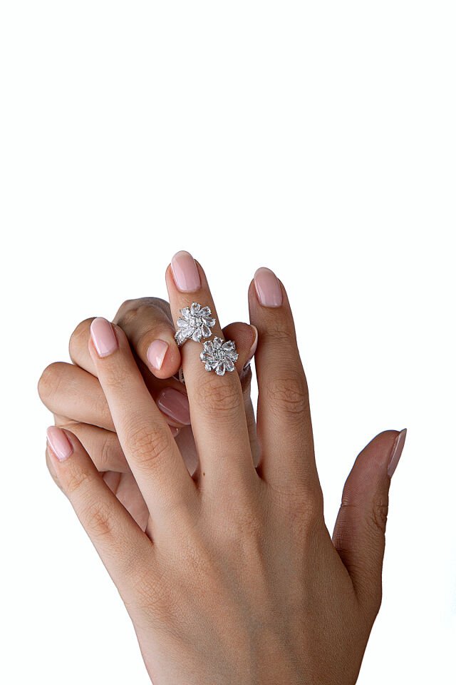 925 Ayar Gümüş Çift Çiçekli Spiral Yüzük